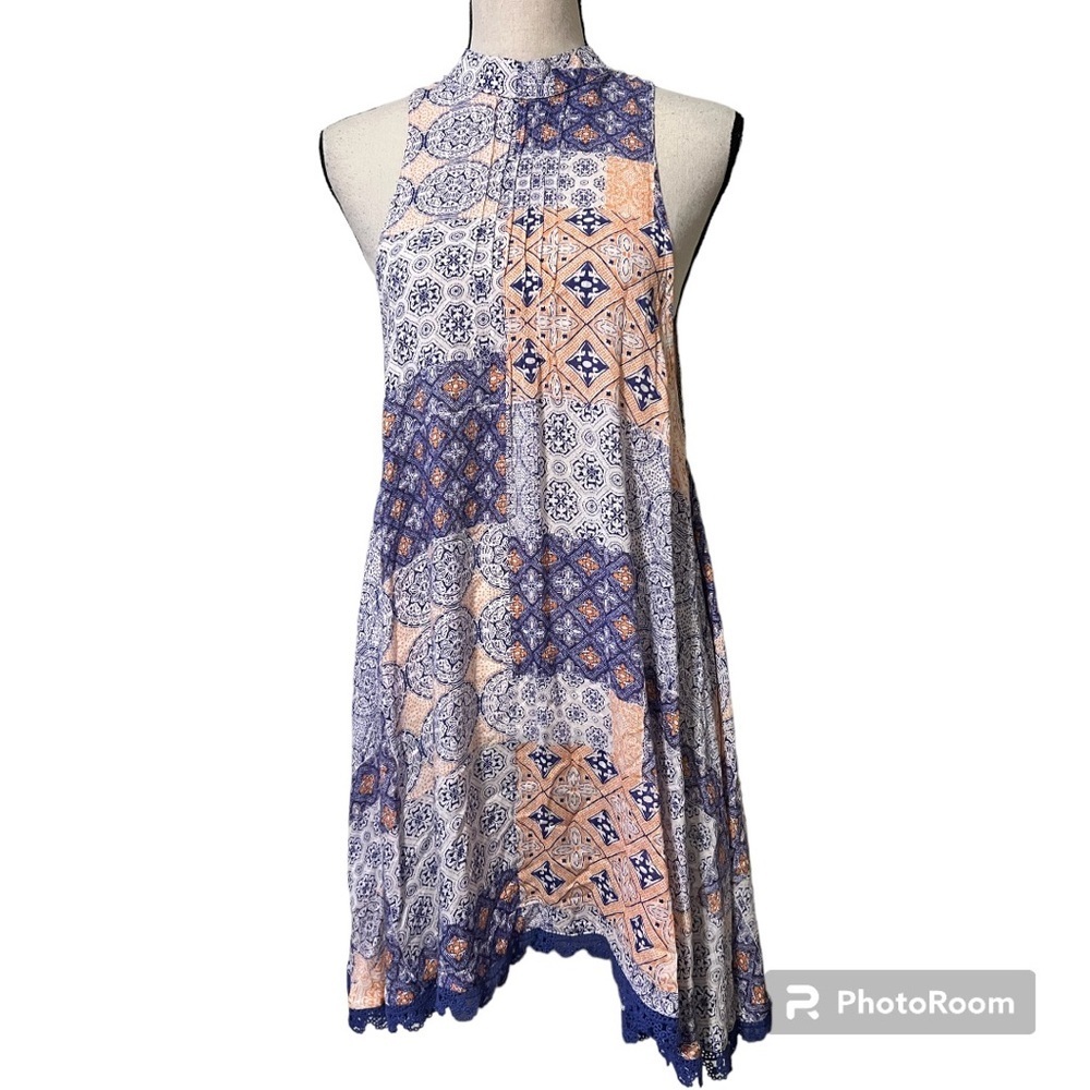 Style Rack bohemian style sleeveless dress buttons around neck deep v in back